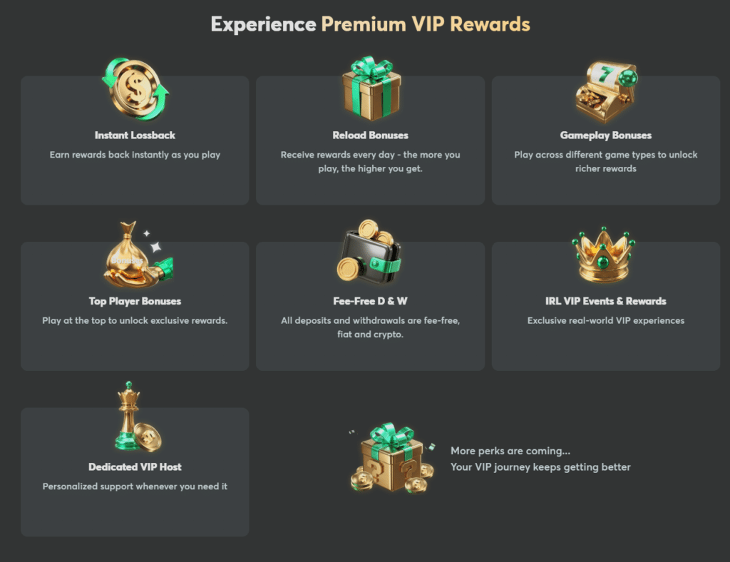 BC.Game Review VIP rewards page with cashback, reload bonuses, and VIP perks