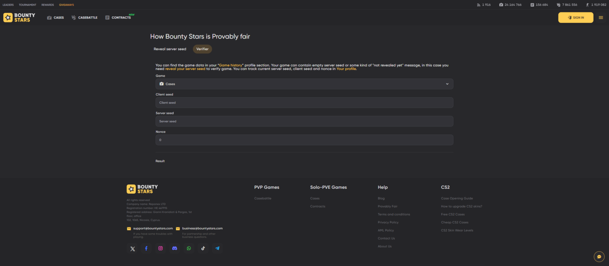Bountystars provably fair verification system for CS2 gambling