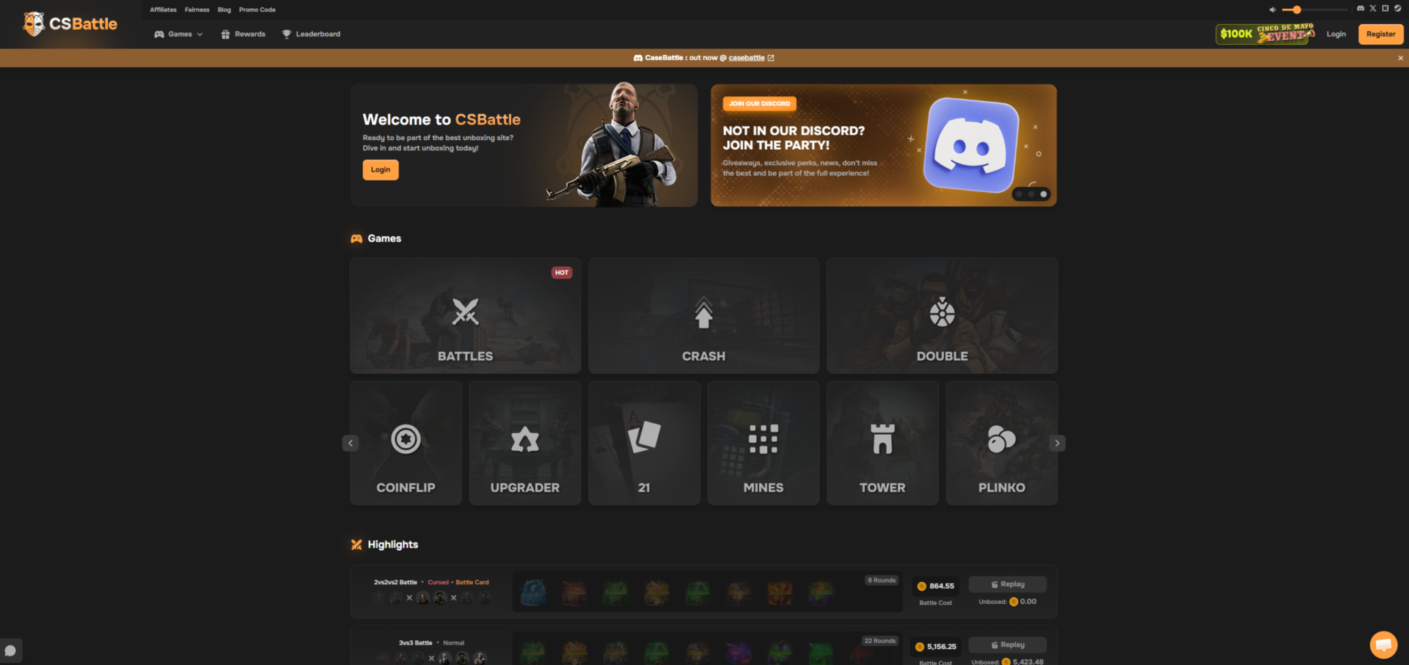 CSBattle login page with crypto casino games and rewards