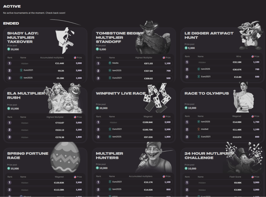 Cloudbet review tournaments page displaying active casino competitions, prize pools and leaderboard rankings for players.