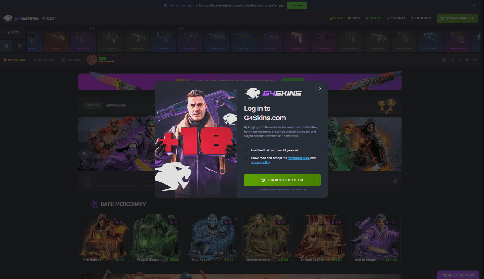 G4skins review Steam login page for secure CS2 skin trading and case battles