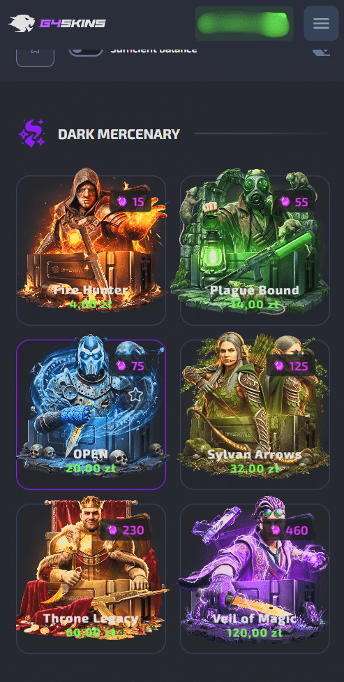 G4skins review mobile version with CS2 case openings and responsive gambling interface