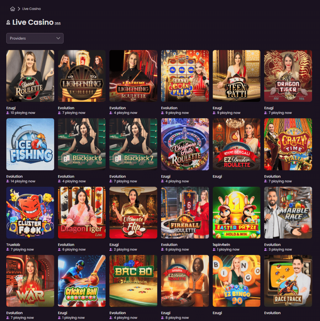 iWild live casino lobby with roulette, blackjack, baccarat, and Evolution games