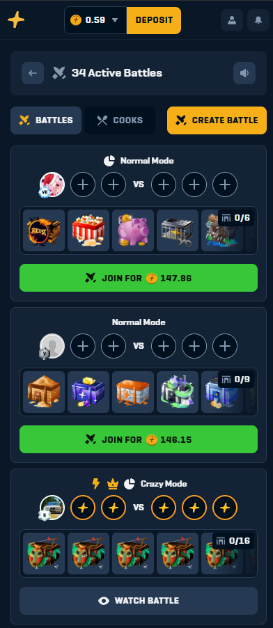 Rain.gg mobile case battle platform with CS2 skins, multiplayer battles, and online casino style case opening games.