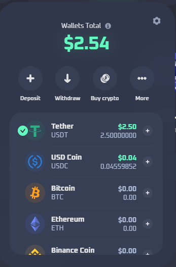 Thrill casino deposit page supporting Bitcoin, Ethereum, USDT, and crypto payments