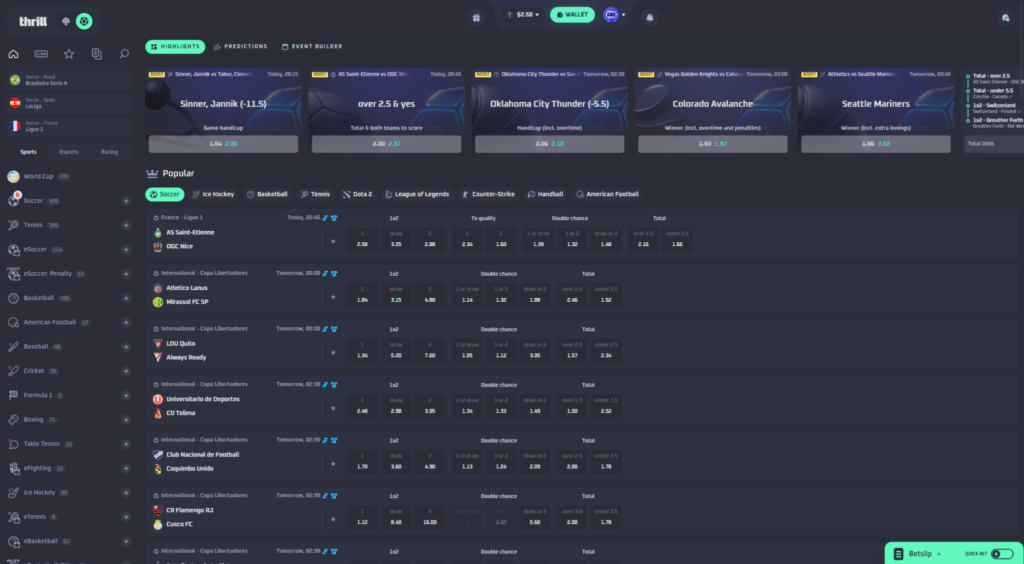Thrill sportsbook and crypto casino homepage featured in Thrill review 2026