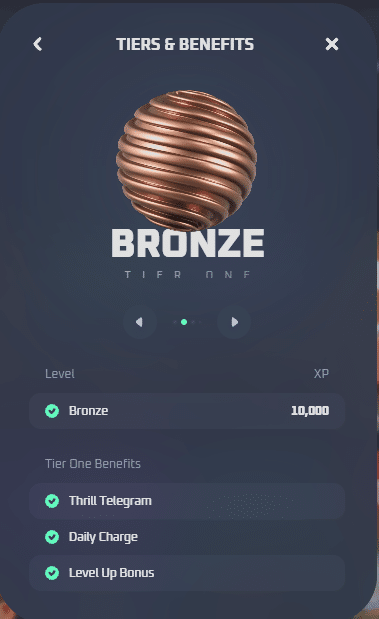 Thrill VIP rewards and tier system featured in Thrill casino review