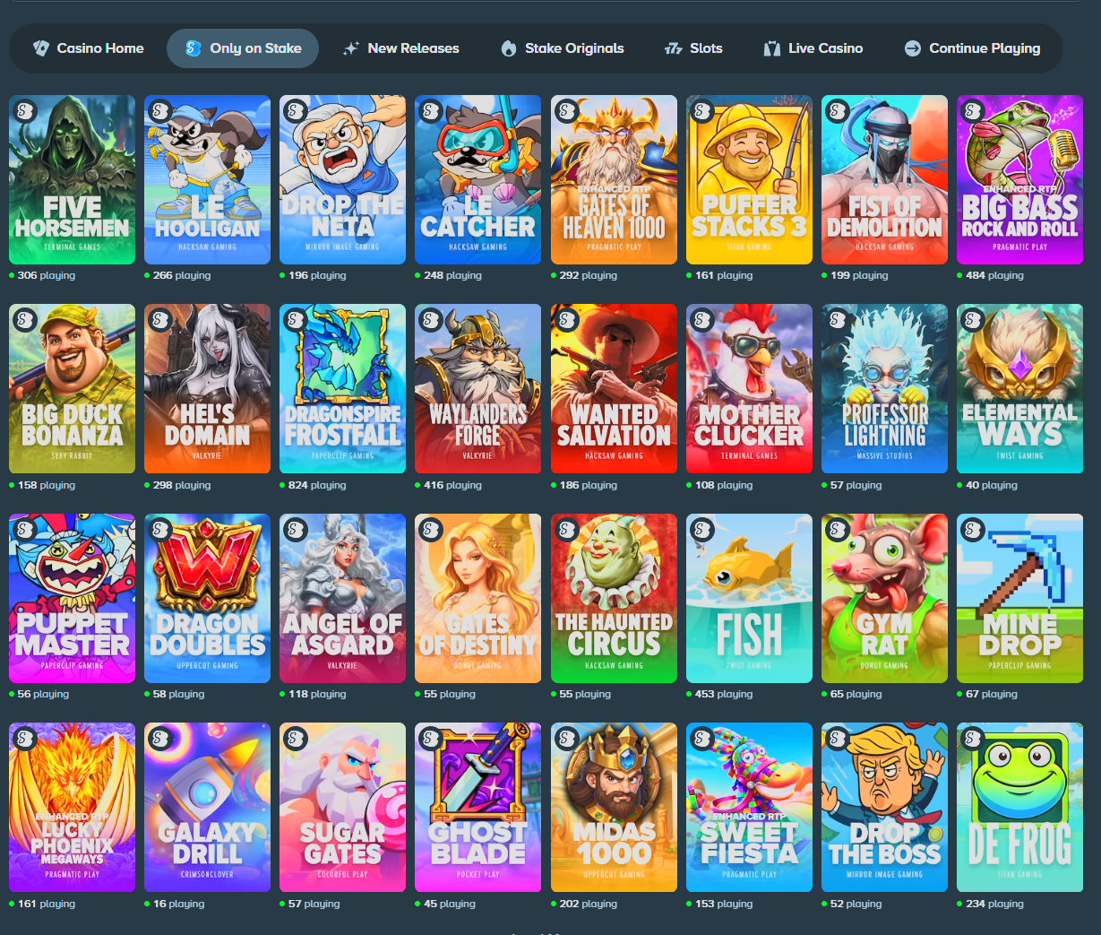 Stake casino review showcasing exclusive games available only on Stake
