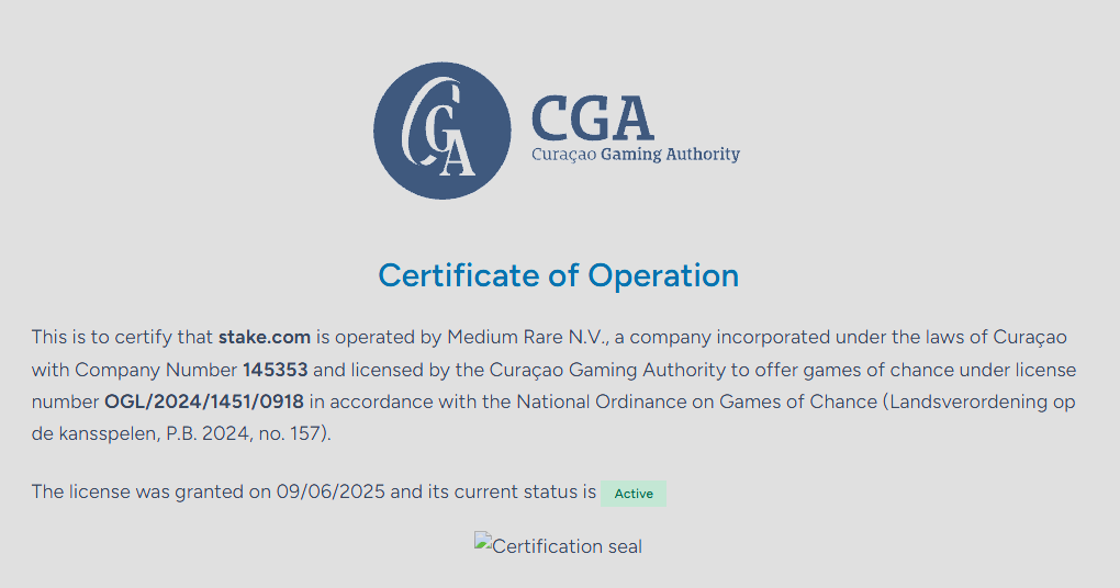 Stake casino license and security review from the Curaçao Gaming Authority