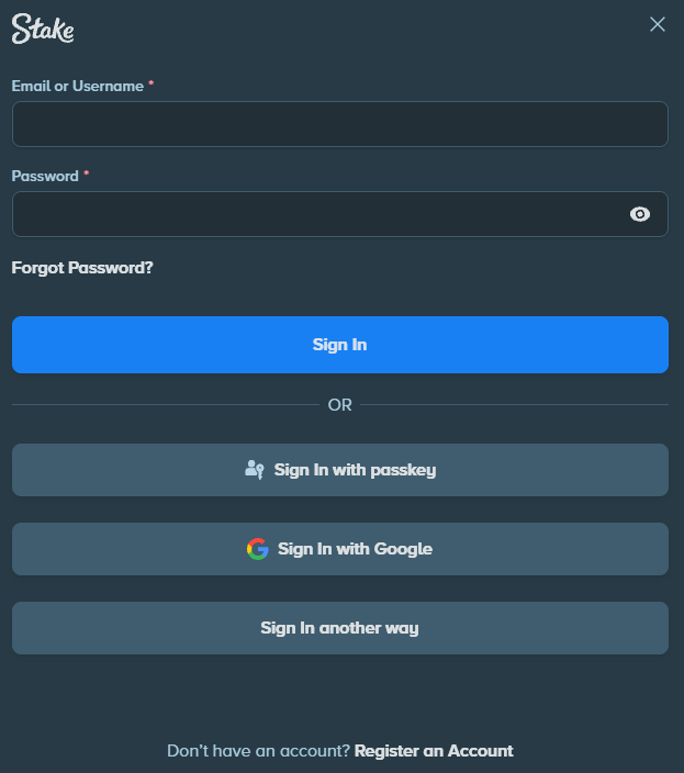 Stake casino login page for account access and secure authentication