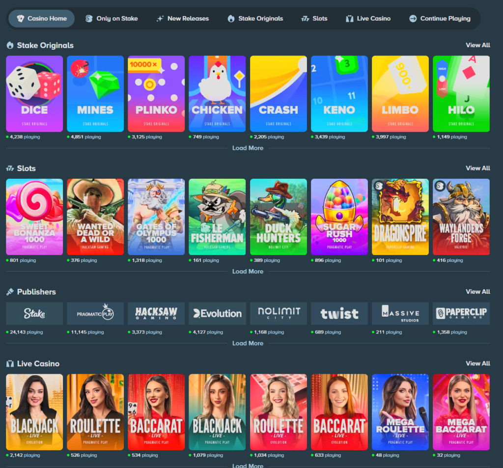 Stake slots review showcasing online slot games and popular casino titles