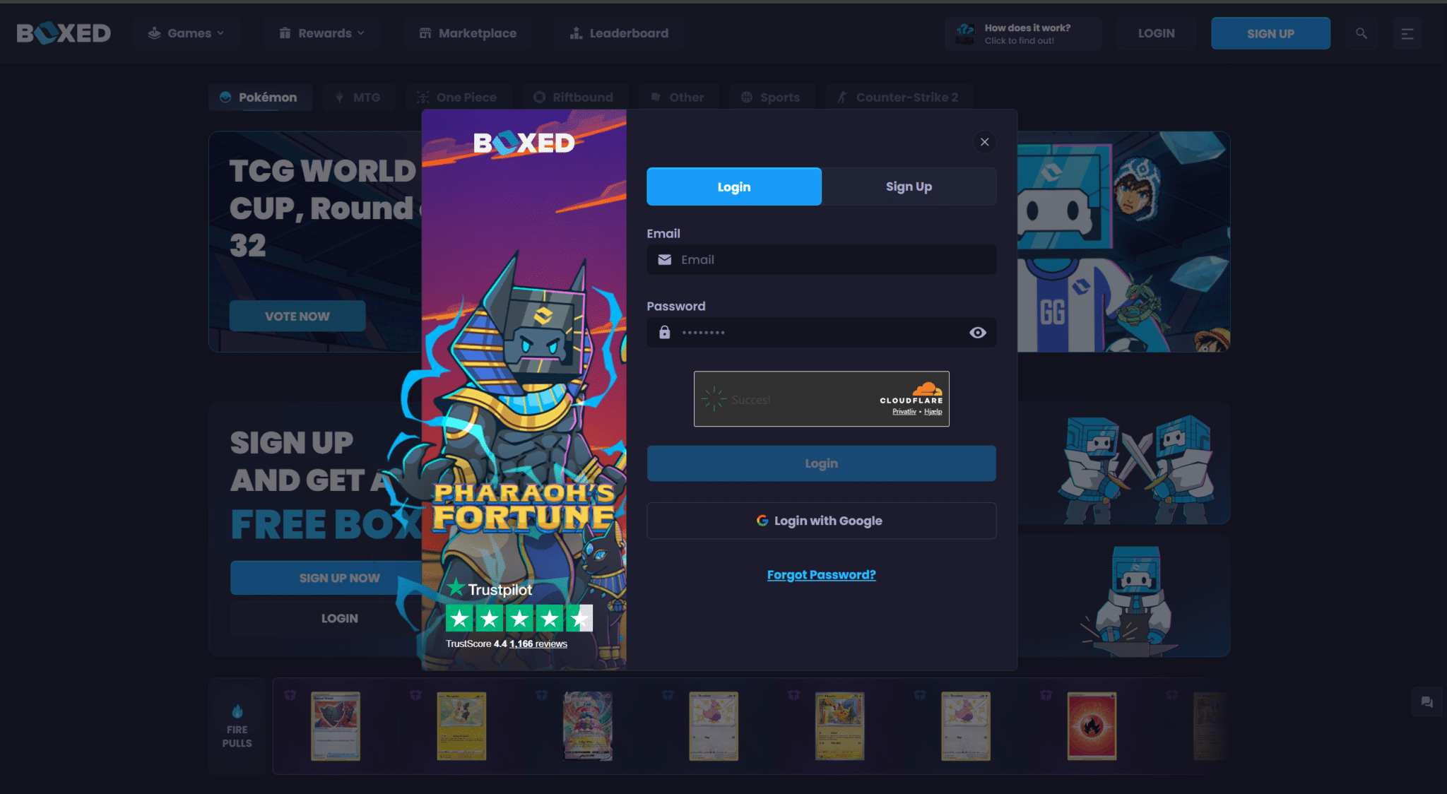 Boxed.gg login and sign up screen for creating a mystery box account