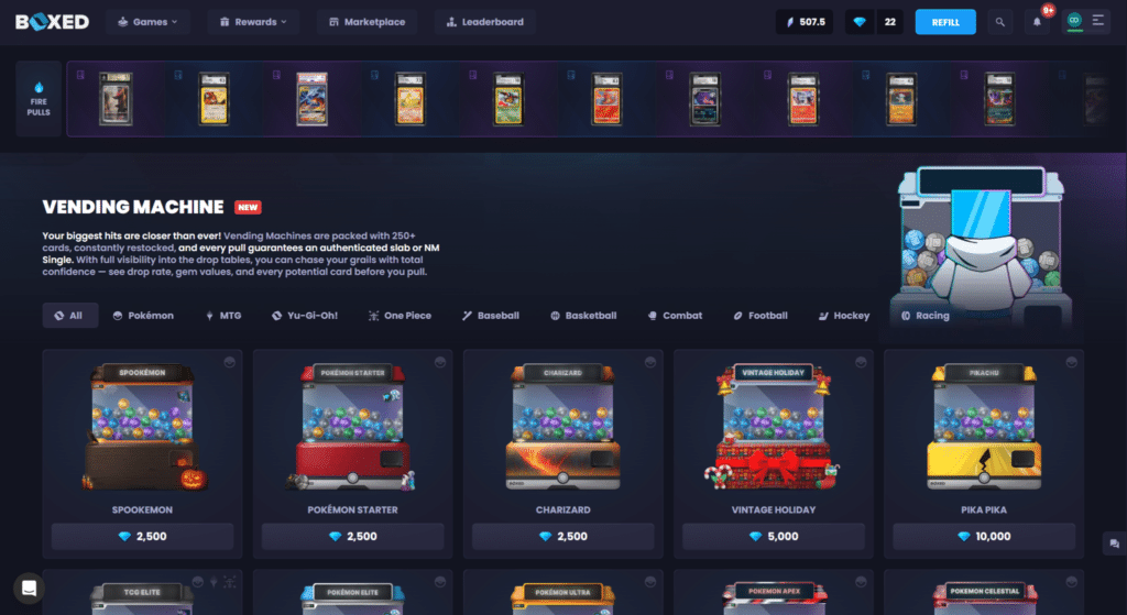 Boxed.gg Vending Machine feature for opening boxes