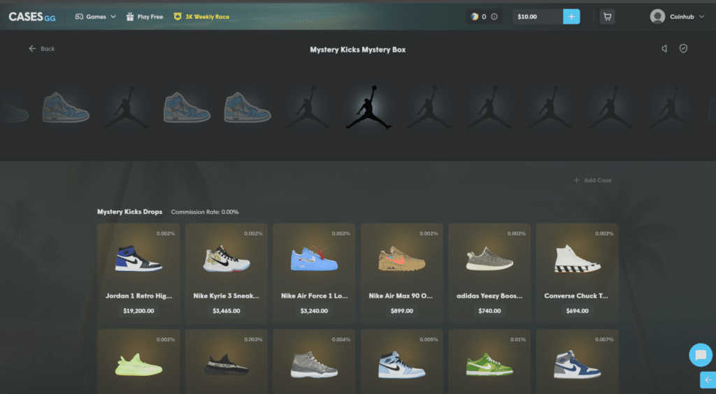 Cases.gg Review 2026 - homepage showing themed mystery boxes and case selection
