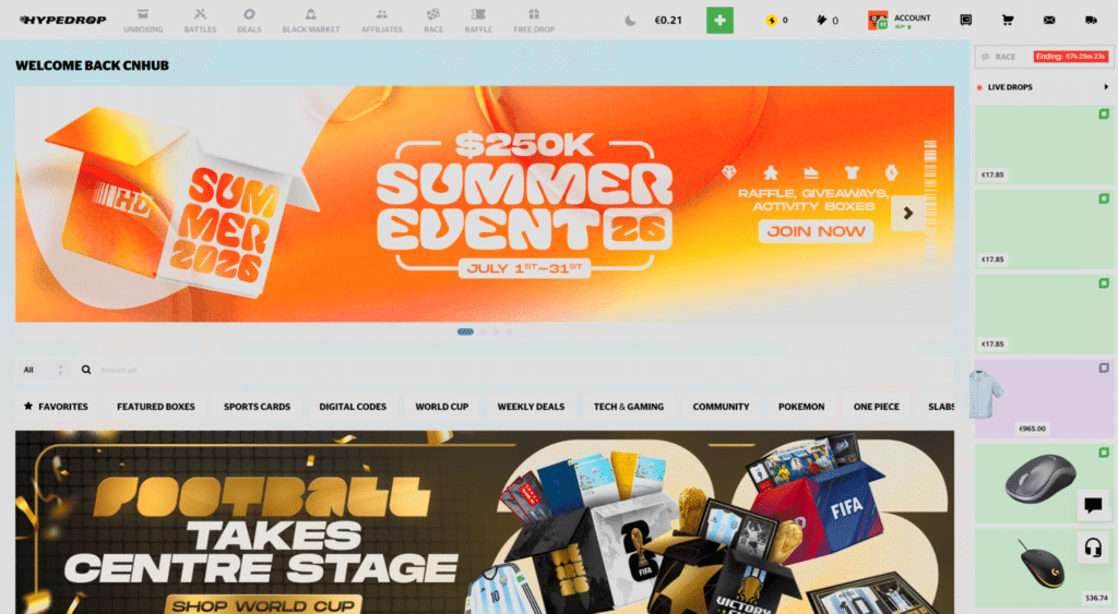 HypeDrop review homepage showing luxury mystery boxes and hypebeast prizes