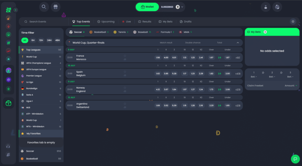Jack.com crypto sportsbook betting interface
