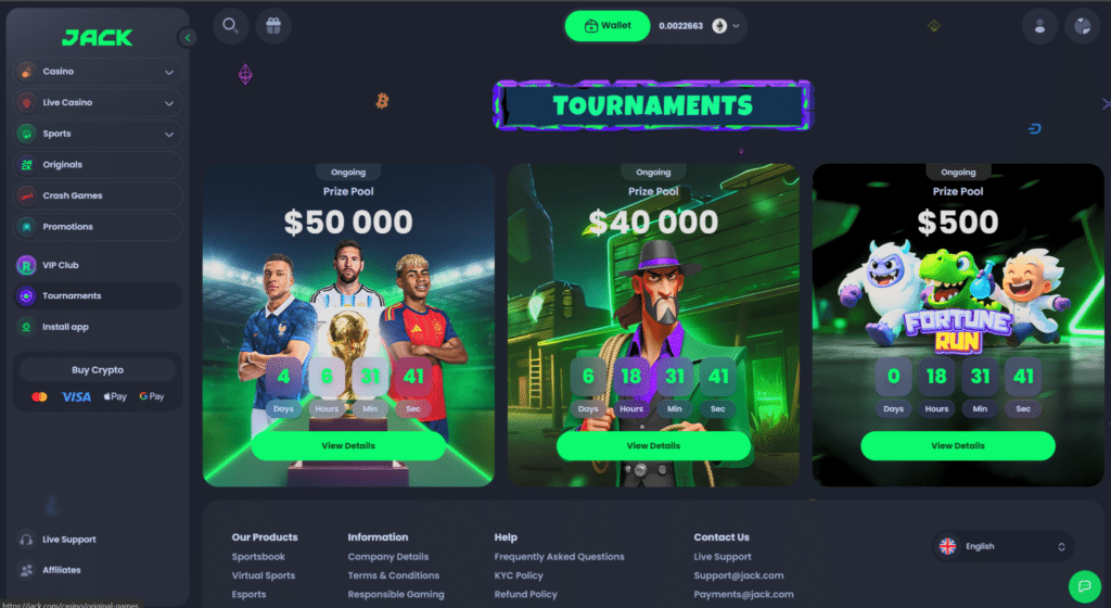 Jack.com tournaments with $50,000 and $40,000 prize pools