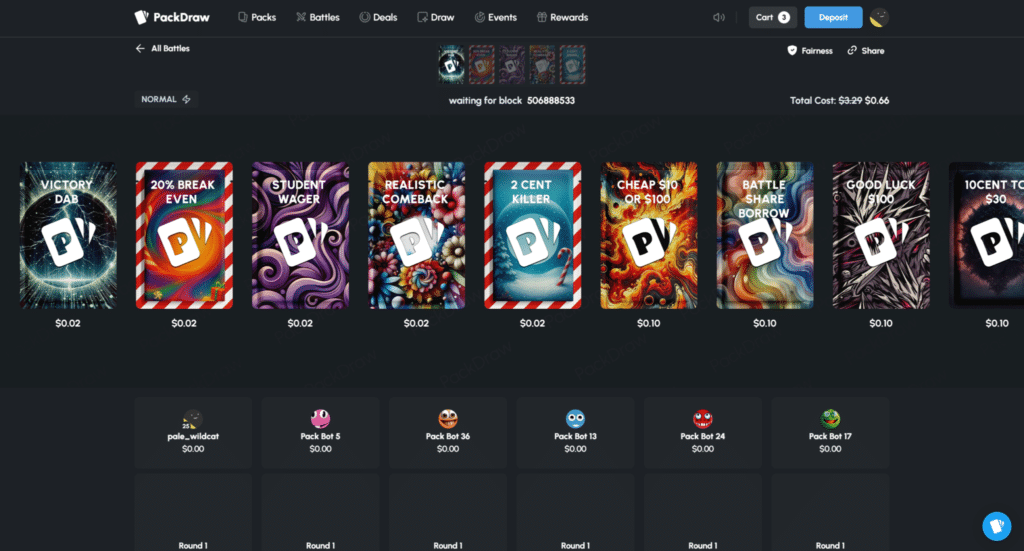 Packdraw review battles mode with head-to-head pack openings in PvP format