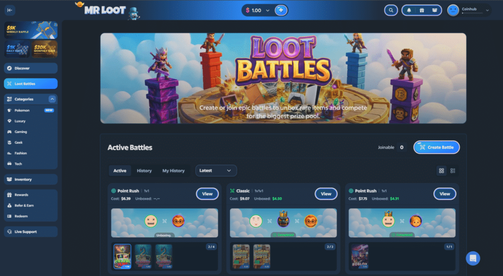 MrLoot review Loot Battles mode with players opening the same boxes