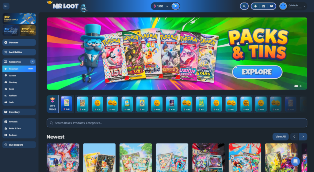MrLoot Pokemon WinBoxes showing trading card prizes